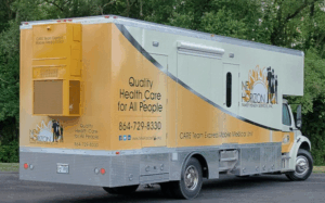 A large medical van labeled 