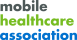 The text "mobile healthcare association" is displayed in large, bold letters with each word in a different color: gray, green, and blue.