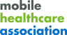 The text "mobile healthcare association" is displayed in large, bold letters with each word in a different color: gray, green, and blue.